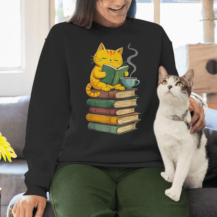 Kawaii Cats Lover Coffee Books Teacher Librarian Cat Women Crewneck Sweatshirt, gift for family, gift for coworker Kawaii Cats Lover Coffee Books Teacher Librarian Cat Women Crewneck Sweatshirt, gift for family, gift for coworker