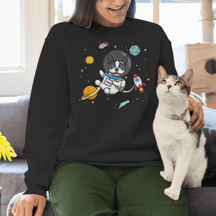Kawaii Kids & Boys Astronaut Space Boston Terrier Dog Lover Women Crewneck Sweatshirt, gift for family, gift for coworker