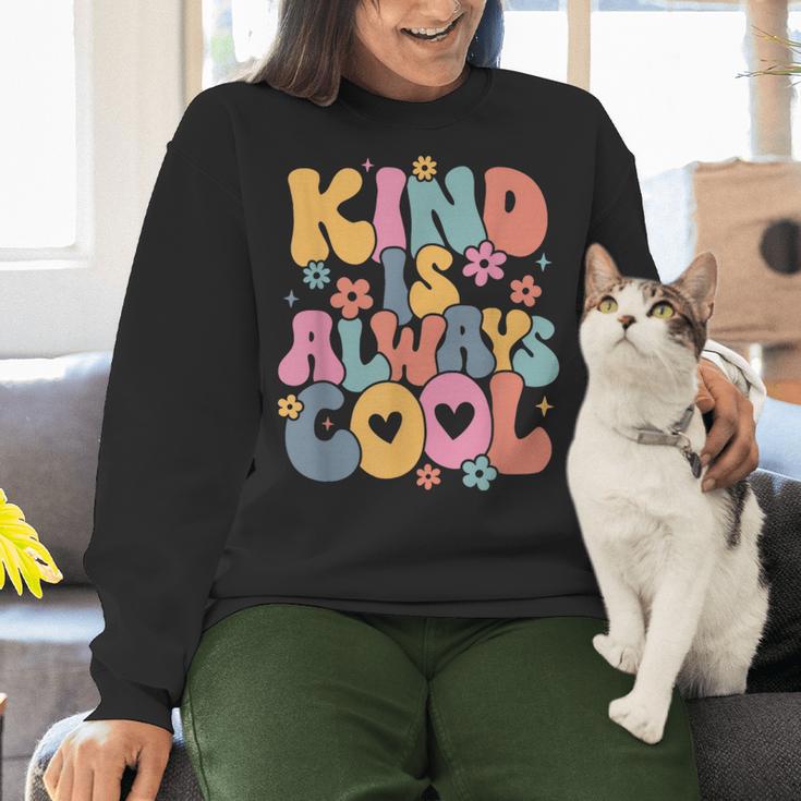 Kind Is Always Cool Groovy Teacher Be Kind Kindness Matters Women Crewneck Sweatshirt, Groovy Teacher Sweatshirts, gift for family, gift for coworker