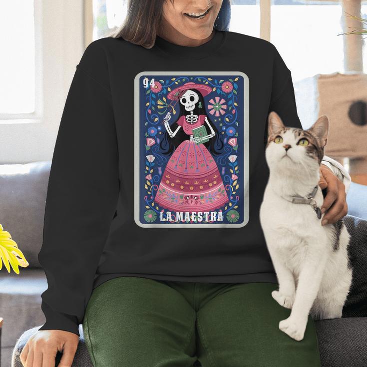 La Maestra Halloween Mexican Bingo Card Teacher Lottery Card Women Crewneck Sweatshirt, gift for family, gift for coworker