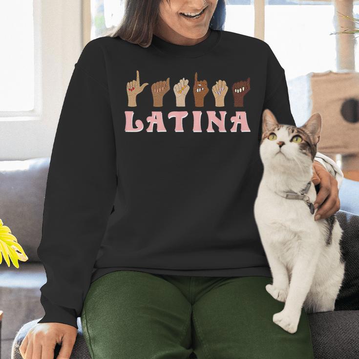 Latina ASL American Sign Language Latina Power ASL Teacher Women Crewneck Sweatshirt, gift for family, gift for coworker