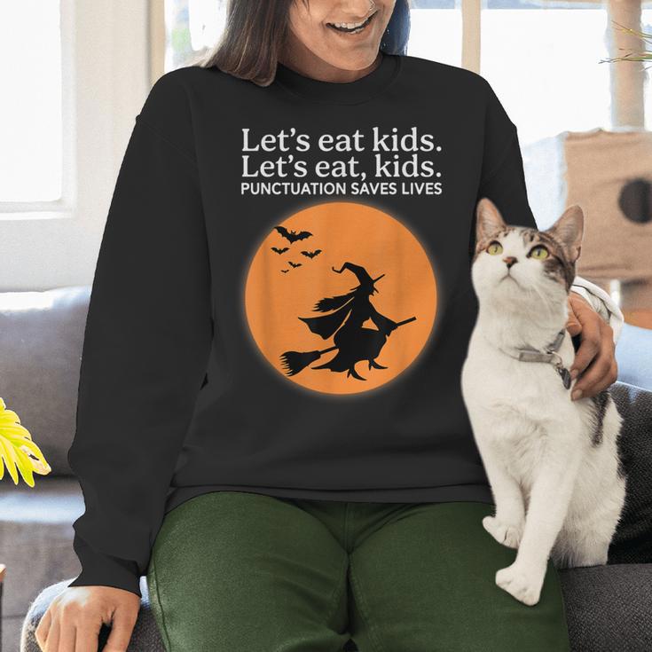 Let's Eat Kids Punctuation Saves Live Witch Grammar Teacher Women Crewneck Sweatshirt, gift for family, gift for coworker