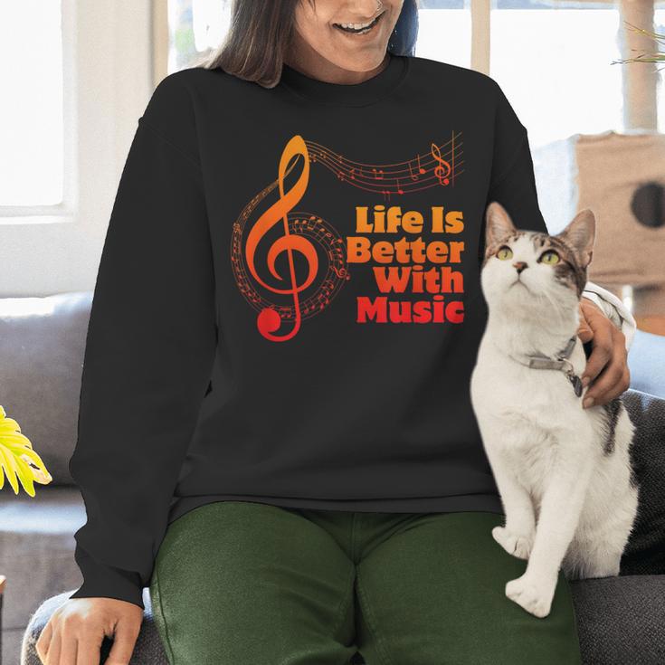 Life Is Better With Music Theory Musician Teacher Notes Clef Women Crewneck Sweatshirt, gift for family, gift for coworker