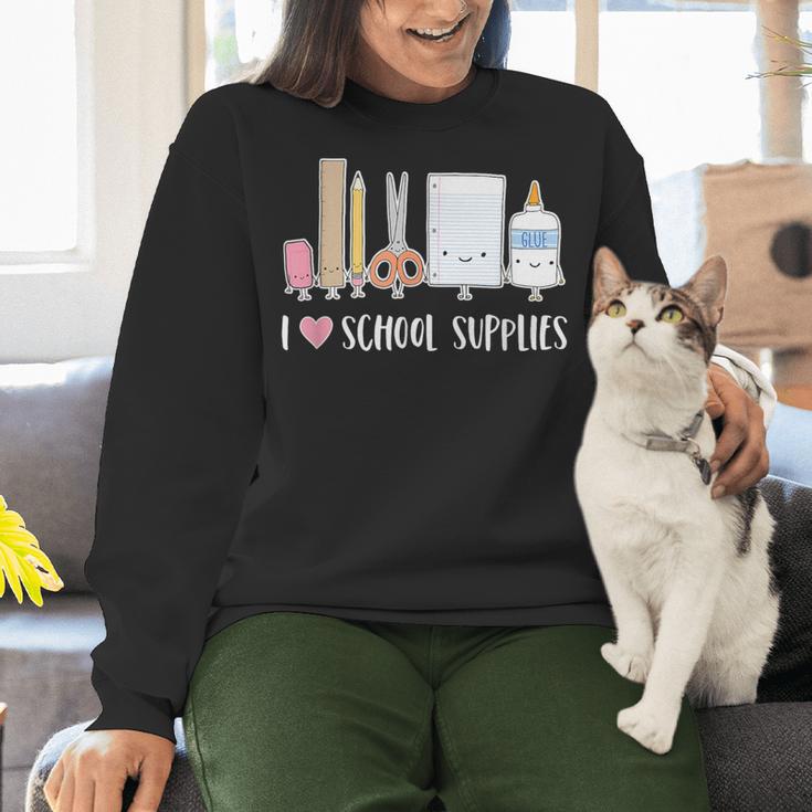 I Love School Supplies Teacher Shirt Women Crewneck Sweatshirt, gift for family, gift for coworker I Love School Supplies Teacher Shirt Women Crewneck Sweatshirt, gift for family, gift for coworker