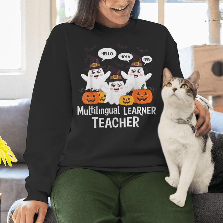 Multilingual Learner Teacher Spooky Halloween ESL Teacher Women Crewneck Sweatshirt, Esl Teacher Sweatshirts, gift for family, gift for coworker