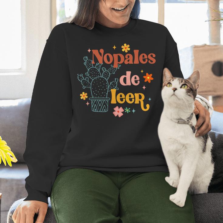 Nopales De Leer Spanish Teacher Maestra Cactus Bilingual Women Crewneck Sweatshirt, gift for family, gift for coworker
