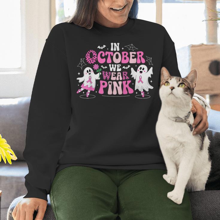 In October We Wear Pink Ballet Ghost Teacher Breast Cancer Women Crewneck Sweatshirt, gift for family, gift for coworker In October We Wear Pink Ballet Ghost Teacher Breast Cancer Women Crewneck Sweatshirt, gift for family, gift for coworker