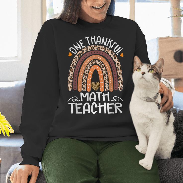 One Thankful Math Teacher Leopard Rainbow Thanksgiving Women Crewneck Sweatshirt, gift for family, gift for coworker One Thankful Math Teacher Leopard Rainbow Thanksgiving Women Crewneck Sweatshirt, gift for family, gift for coworker