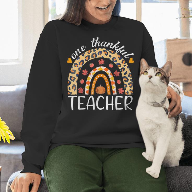 One Thankful Teacher Thanksgiving Rainbow Leopard Fall Women Crewneck Sweatshirt, gift for family, gift for coworker One Thankful Teacher Thanksgiving Rainbow Leopard Fall Women Crewneck Sweatshirt, gift for family, gift for coworker
