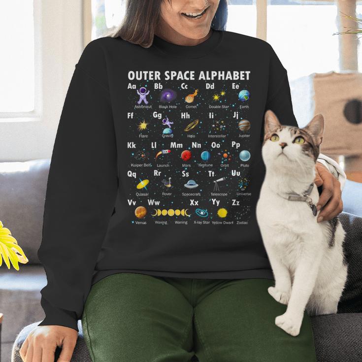 Outer Space Alphabet Kindergarten Teachers 1st Day Of School Women Crewneck Sweatshirt, gift for family, gift for coworker Outer Space Alphabet Kindergarten Teachers 1st Day Of School Women Crewneck Sweatshirt, gift for family, gift for coworker