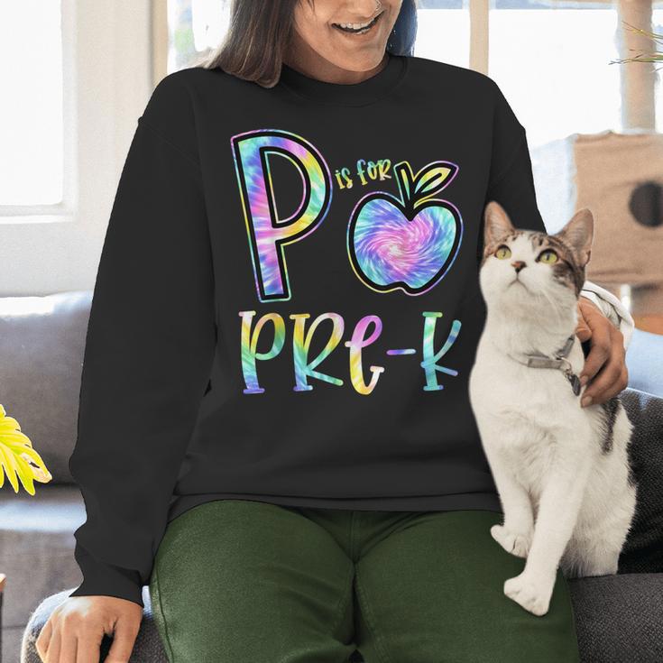 P Is For Pre-K Preschool Teacher Tie Dye Back To School Women Crewneck Sweatshirt, gift for family, gift for coworker P Is For Pre-K Preschool Teacher Tie Dye Back To School Women Crewneck Sweatshirt, gift for family, gift for coworker