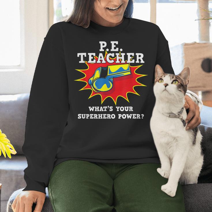 PE Physical Education Teacher Superhero Power School Women Crewneck Sweatshirt, Pe Teacher Sweatshirts, gift for family, gift for coworker