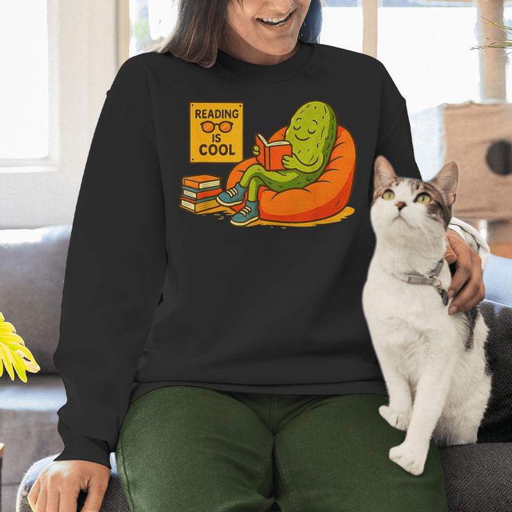 Pickle Reading Books Bookworm Teacher Librarian Kids Retro Women Crewneck Sweatshirt, gift for family, gift for coworker Pickle Reading Books Bookworm Teacher Librarian Kids Retro Women Crewneck Sweatshirt, gift for family, gift for coworker