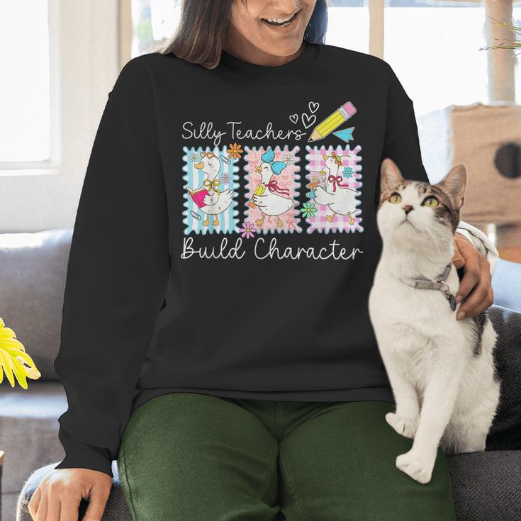 Preppy Silly Teacher Goose Build Character Back To School Women Crewneck Sweatshirt, gift for family, gift for coworker Preppy Silly Teacher Goose Build Character Back To School Women Crewneck Sweatshirt, gift for family, gift for coworker