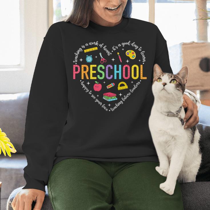 Preschool Teacher Pre-K Heart First Day Of Preschool Kids Women Crewneck Sweatshirt, gift for family, gift for coworker Preschool Teacher Pre-K Heart First Day Of Preschool Kids Women Crewneck Sweatshirt, gift for family, gift for coworker