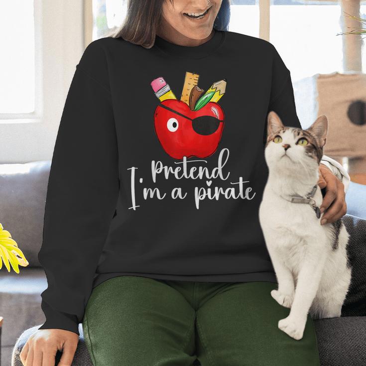 Pretend I'm A Pirate Teacher Apple Talk Like A Pirate Day Men Women Kids Women Crewneck Sweatshirt, gift for family, gift for coworker Pretend I'm A Pirate Teacher Apple Talk Like A Pirate Day Men Women Kids Women Crewneck Sweatshirt, gift for family, gift for coworker