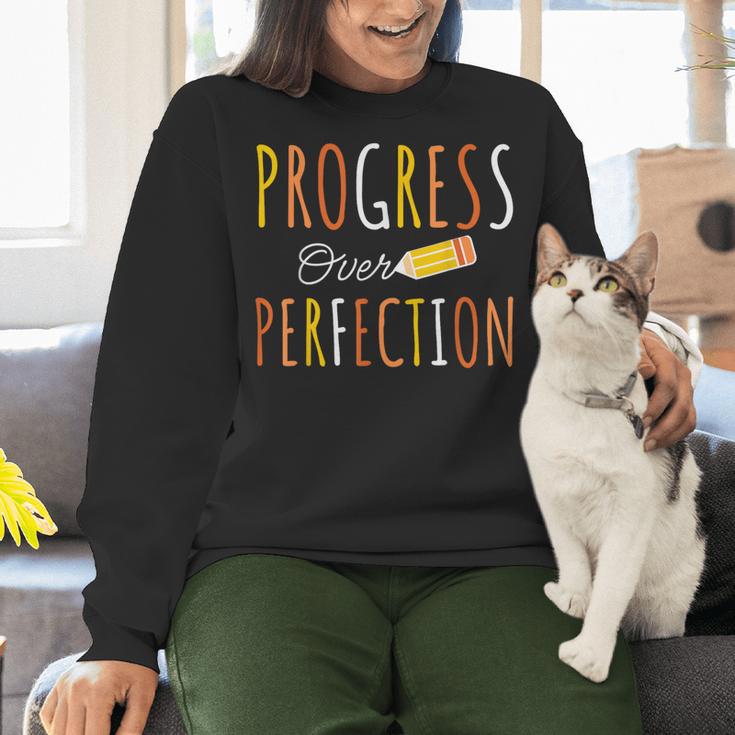 Progress Over Perfection Teacher Pencil Back-To-School Women Crewneck Sweatshirt, gift for family, gift for coworker