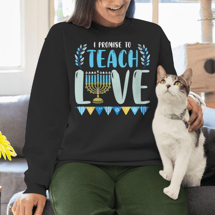 I Promise To Teach Love Hanukkah Chanukah Jewish Teacher Women Crewneck Sweatshirt, gift for family, gift for coworker