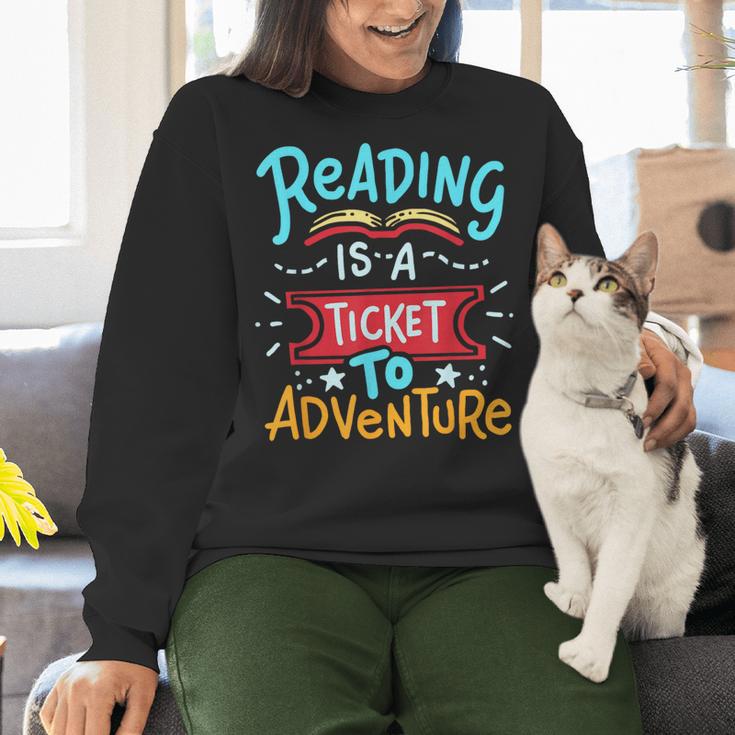Reading Adventure Library Student Teacher Book Women Crewneck Sweatshirt, gift for family, gift for coworker