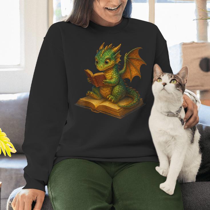 Reading Dragon Shirt For Bookish Teacher Librarian Bookworm Women Crewneck Sweatshirt, gift for family, gift for coworker