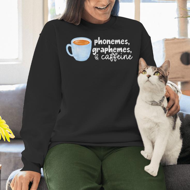 Reading Interventionist Specialist Teacher Phonemes Graphemes And Caffeine Reading Intervention -Adults Classic Fit Short Sleeve Women Crewneck Sweatshirt, gift for family, gift for coworker Reading Interventionist Specialist Teacher Phonemes Graphemes And Caffeine Reading Intervention -Adults Classic Fit Short Sleeve Women Crewneck Sweatshirt, gift for family, gift for coworker