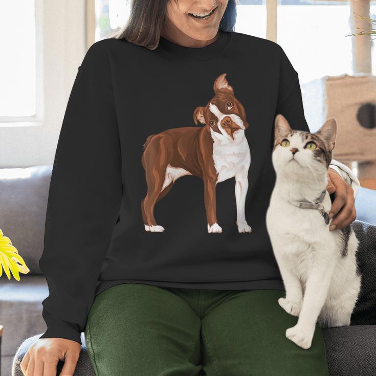 Red Boston Terrier Dog Women Crewneck Sweatshirt, gift for family, gift for coworker