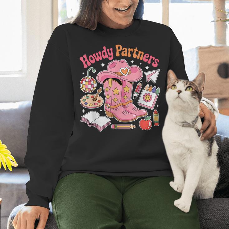 Retro Howdy Partners Cowgirl Cowboy Teacher Back To School Women Crewneck Sweatshirt, gift for family, gift for coworker Retro Howdy Partners Cowgirl Cowboy Teacher Back To School Women Crewneck Sweatshirt, gift for family, gift for coworker