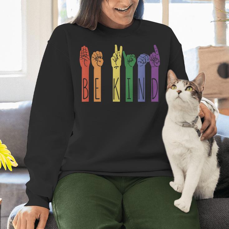 Retro Be Kind ASL Deaf Teacher Sign Language Gay Pride Women Crewneck Sweatshirt, gift for family, gift for coworker Retro Be Kind ASL Deaf Teacher Sign Language Gay Pride Women Crewneck Sweatshirt, gift for family, gift for coworker