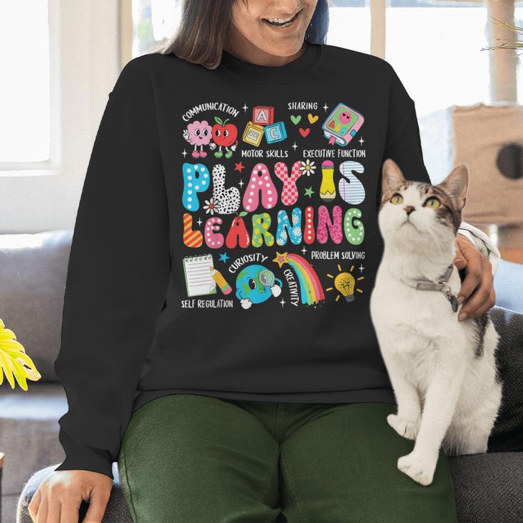 Retro Play Is Learning Kindergarten Teacher Team Women Women Crewneck Sweatshirt, gift for family, gift for coworker