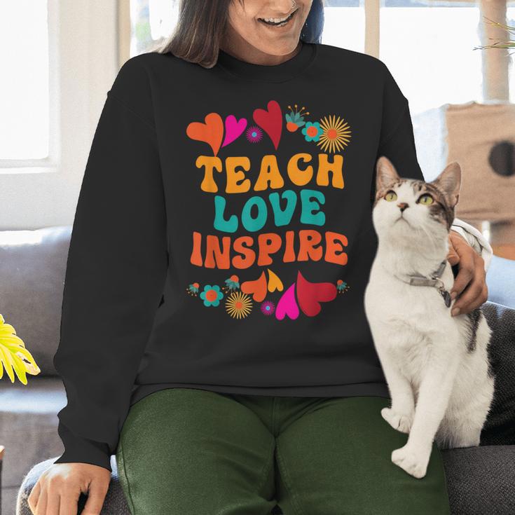 Retro Teach Love Inspire Back To School Teachers Women Crewneck Sweatshirt, gift for family, gift for coworker