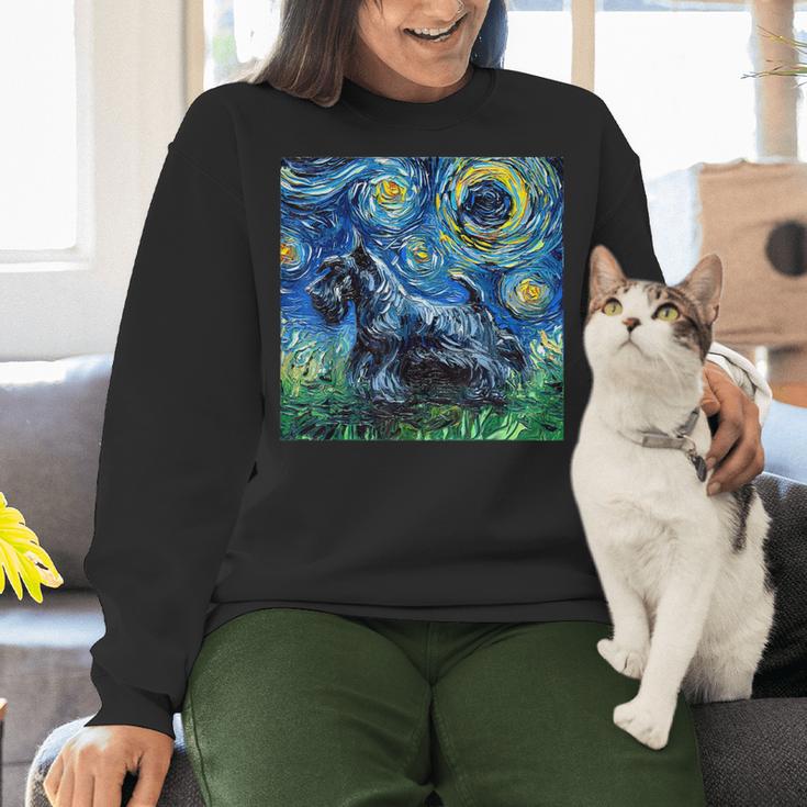 Scottish Terrier Starry Night Scotty Dog Art By Aja Women Crewneck Sweatshirt, gift for family, gift for coworker