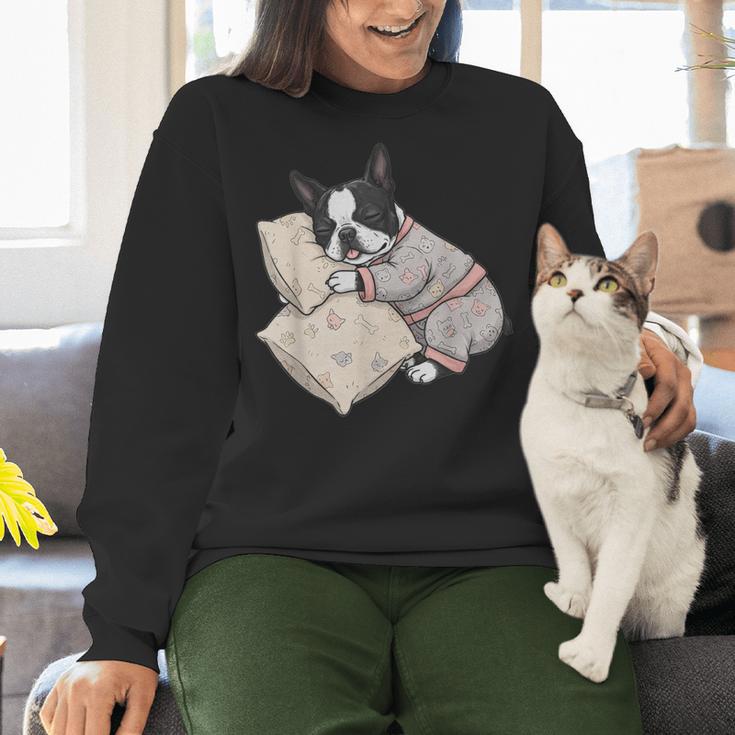 Sleepy Boston Terrier Pajama Men Women Kids Women Crewneck Sweatshirt, gift for family, gift for coworker