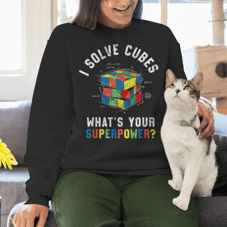 I Solve Cubes Speed Cubing Vintage Youth Math Teacher Women Crewneck Sweatshirt, gift for family, gift for coworker