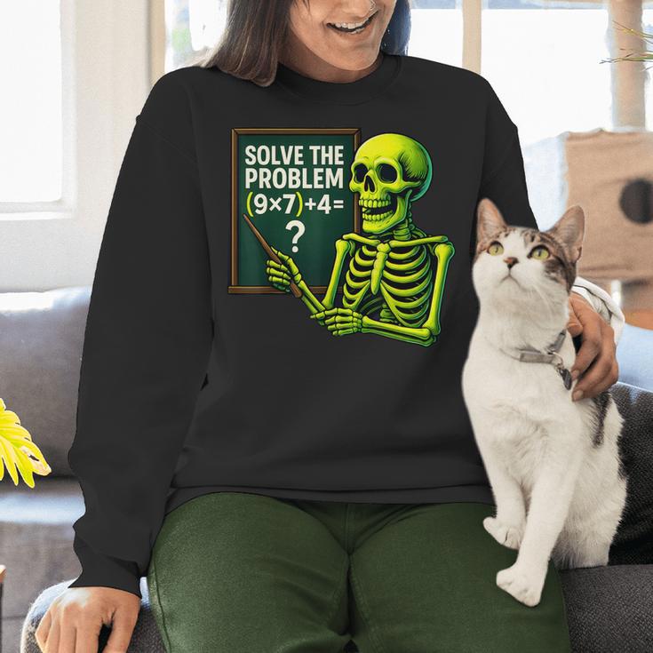 Solve The Problem Skeleton Teacher Halloween Math Six Seven Women Crewneck Sweatshirt, gift for family, gift for coworker Solve The Problem Skeleton Teacher Halloween Math Six Seven Women Crewneck Sweatshirt, gift for family, gift for coworker