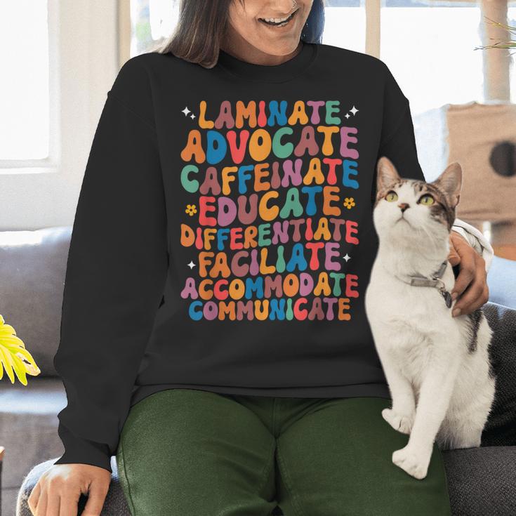 Sped Caffeinate Advocate Laminate Educate Teacher Men Women Kids Women Crewneck Sweatshirt, gift for family, gift for coworker
