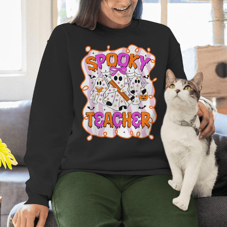 Spooky Teacher Ghost Pencil Teacher Halloween Teacher Women Crewneck Sweatshirt, gift for family, gift for coworker
