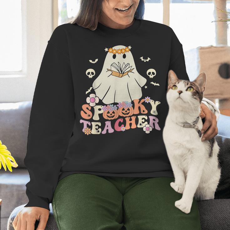 Spooky Teacher Groovy Retro Ghost Teacher Halloween 2023 For Men Women Kids Women Crewneck Sweatshirt, Groovy Teacher Sweatshirts, gift for family, gift for coworker