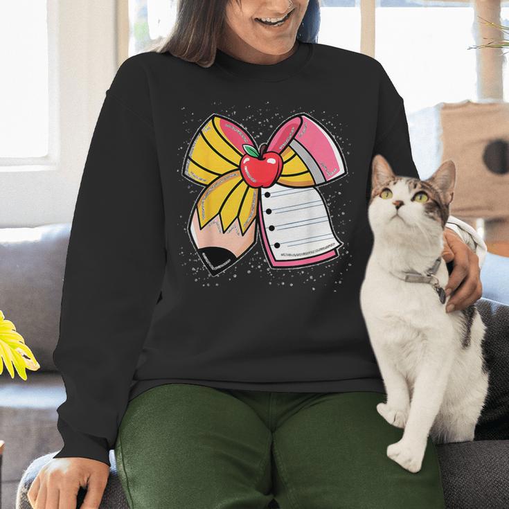 Student Teacher Coquette Bow Pencil Back To School First Day Women Crewneck Sweatshirt, gift for family, gift for coworker Student Teacher Coquette Bow Pencil Back To School First Day Women Crewneck Sweatshirt, gift for family, gift for coworker