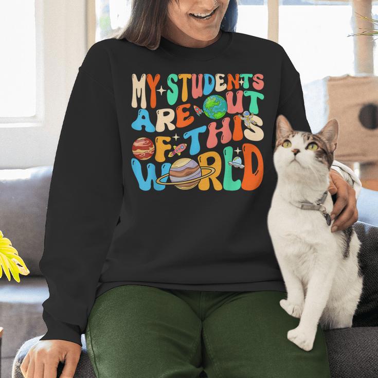 My Students Are Out Of This World Space Groovy Teacher Women Crewneck Sweatshirt, Groovy Teacher Sweatshirts, gift for family, gift for coworker My Students Are Out Of This World Space Groovy Teacher Women Crewneck Sweatshirt, Groovy Teacher Sweatshirts, gift for family, gift for coworker
