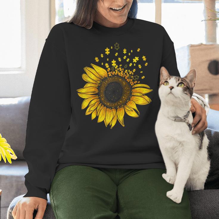 Sunflower Puzzle Pieces Autism Awareness For Mom Teacher For Women Women Crewneck Sweatshirt, gift for family, gift for coworker Sunflower Puzzle Pieces Autism Awareness For Mom Teacher For Women Women Crewneck Sweatshirt, gift for family, gift for coworker