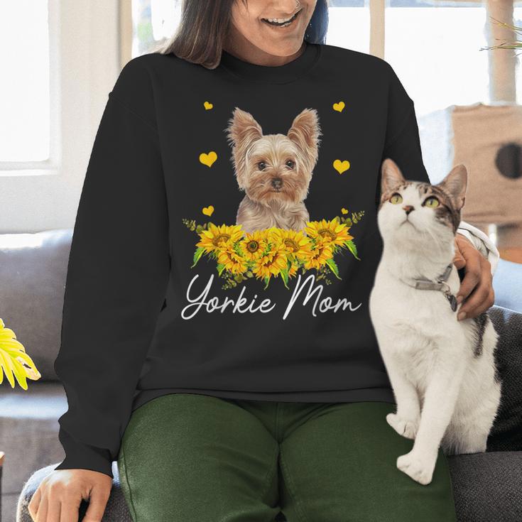 Sunflower Yorkie Mom Dog Lover Women Crewneck Sweatshirt, gift for family, gift for coworker