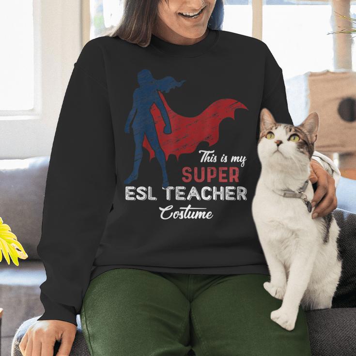 This Is My Super ESL Teacher Costume Lazy Halloween Women Crewneck Sweatshirt, Esl Teacher Sweatshirts, Super Teacher Sweatshirts, gift for family, gift for coworker