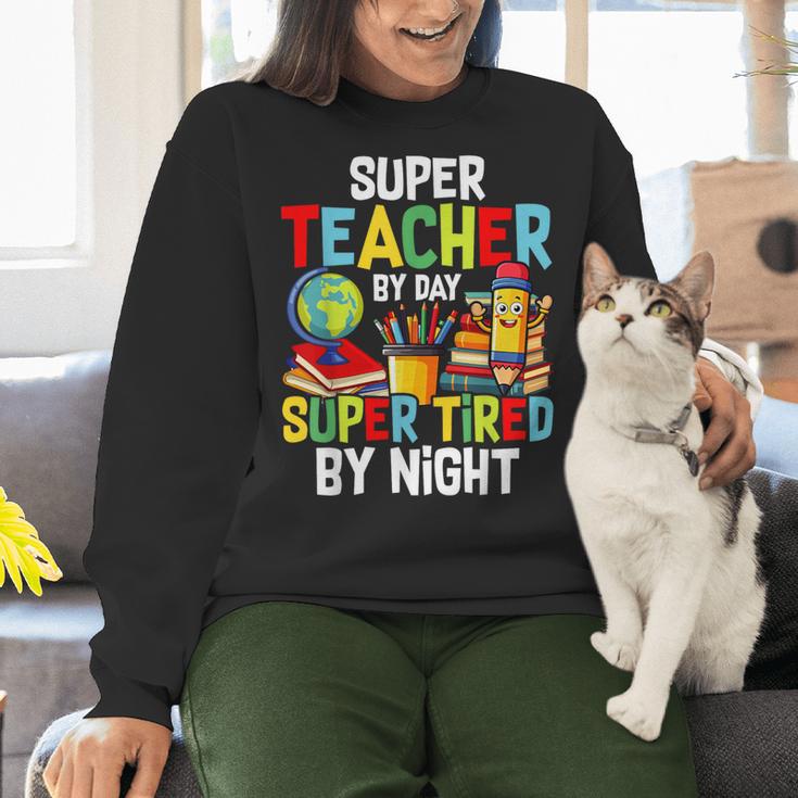 Super Teacher By Day Super Tired By Night Women Crewneck Sweatshirt, Super Teacher Sweatshirts, gift for family, gift for coworker Super Teacher By Day Super Tired By Night Women Crewneck Sweatshirt, Super Teacher Sweatshirts, gift for family, gift for coworker