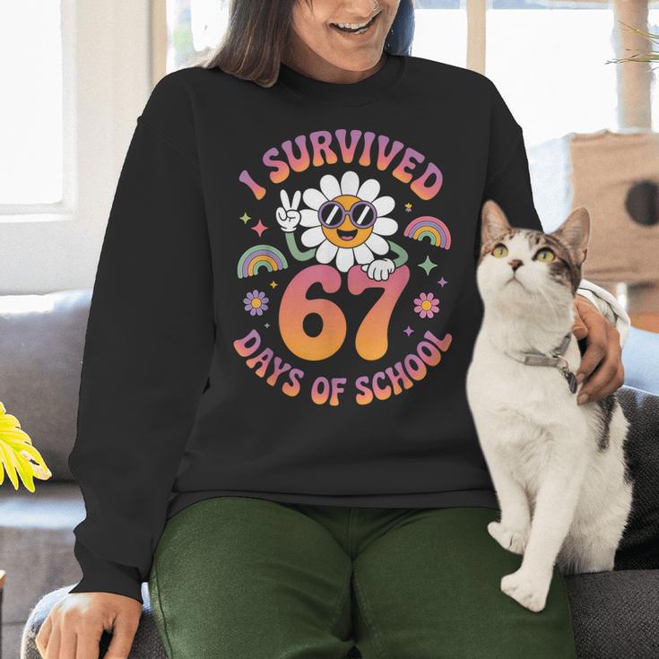 I Survived 67 Days Of School Groovy Retro Teachers Girls Women Crewneck Sweatshirt, gift for family, gift for coworker