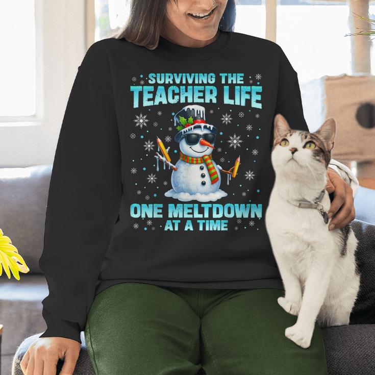Surviving The Teacher Life Pjs Pajamas Christmas Xmas Teache Women Crewneck Sweatshirt, gift for family, gift for coworker