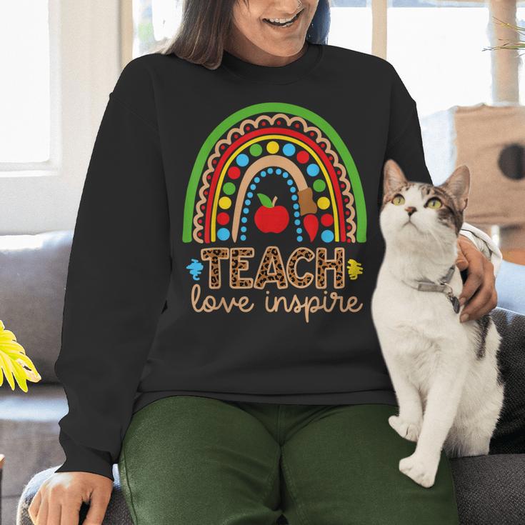 Teach Love Inspire Rainbow Leopard Cheetah Print Teacher Women Crewneck Sweatshirt, gift for family, gift for coworker
