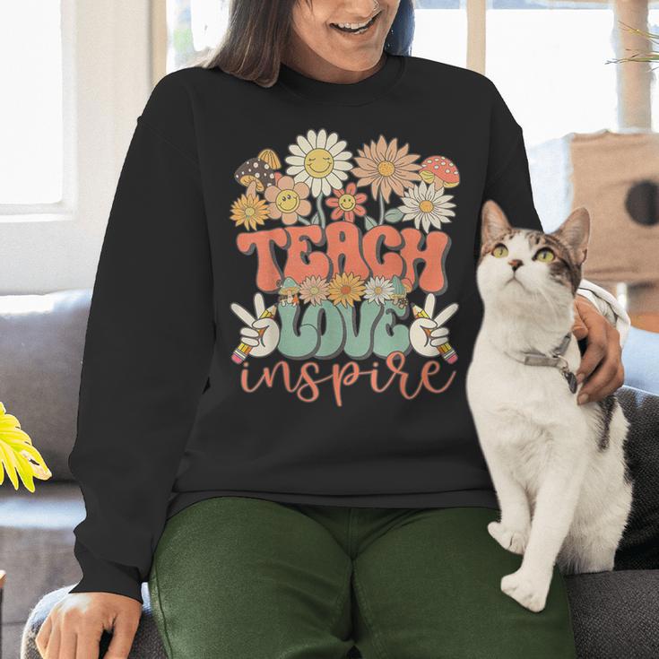 Teach Love Inspire Retro Groovy Daisy Back To School Teacher For Men Women Kids Women Crewneck Sweatshirt, Groovy Teacher Sweatshirts, gift for family, gift for coworker Teach Love Inspire Retro Groovy Daisy Back To School Teacher For Men Women Kids Women Crewneck Sweatshirt, Groovy Teacher Sweatshirts, gift for family, gift for coworker