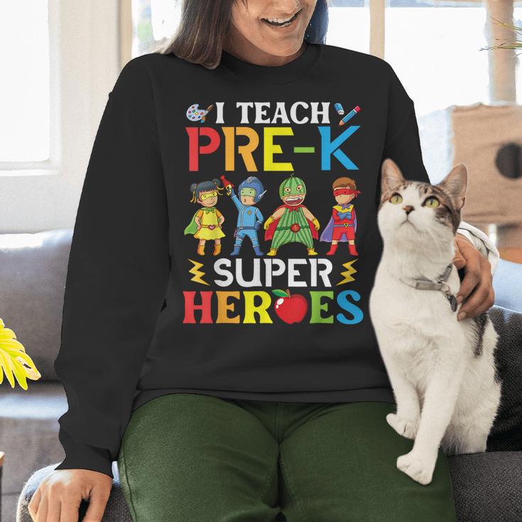 I Teach Pre-K Superheroes Students Teacher Back To School Women Crewneck Sweatshirt, gift for family, gift for coworker I Teach Pre-K Superheroes Students Teacher Back To School Women Crewneck Sweatshirt, gift for family, gift for coworker