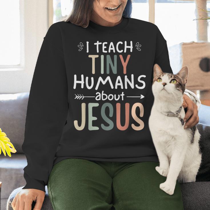 I Teach Tiny Humans About Jesus Teacher Sunday School Faith Women Crewneck Sweatshirt, gift for family, gift for coworker