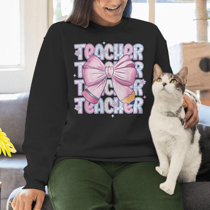 Teacher Bow Pencil Flowers Teacher Back To School Women Crewneck Sweatshirt, gift for family, gift for coworker Teacher Bow Pencil Flowers Teacher Back To School Women Crewneck Sweatshirt, gift for family, gift for coworker